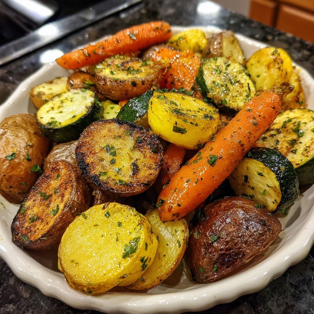 Garlic Herb Roasted Potatoes, Carrots, and Zucchini