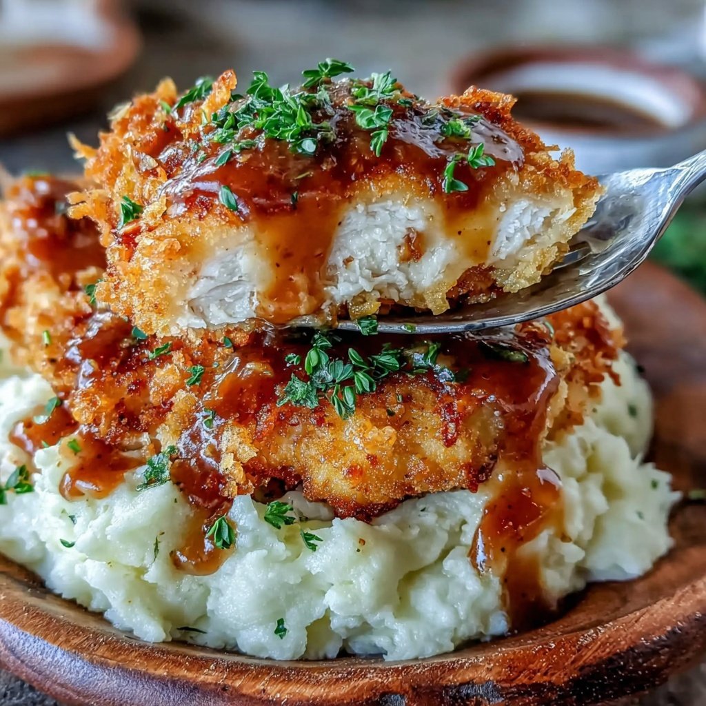 Mashed Potatoes With Crispy Chicken Cutlets